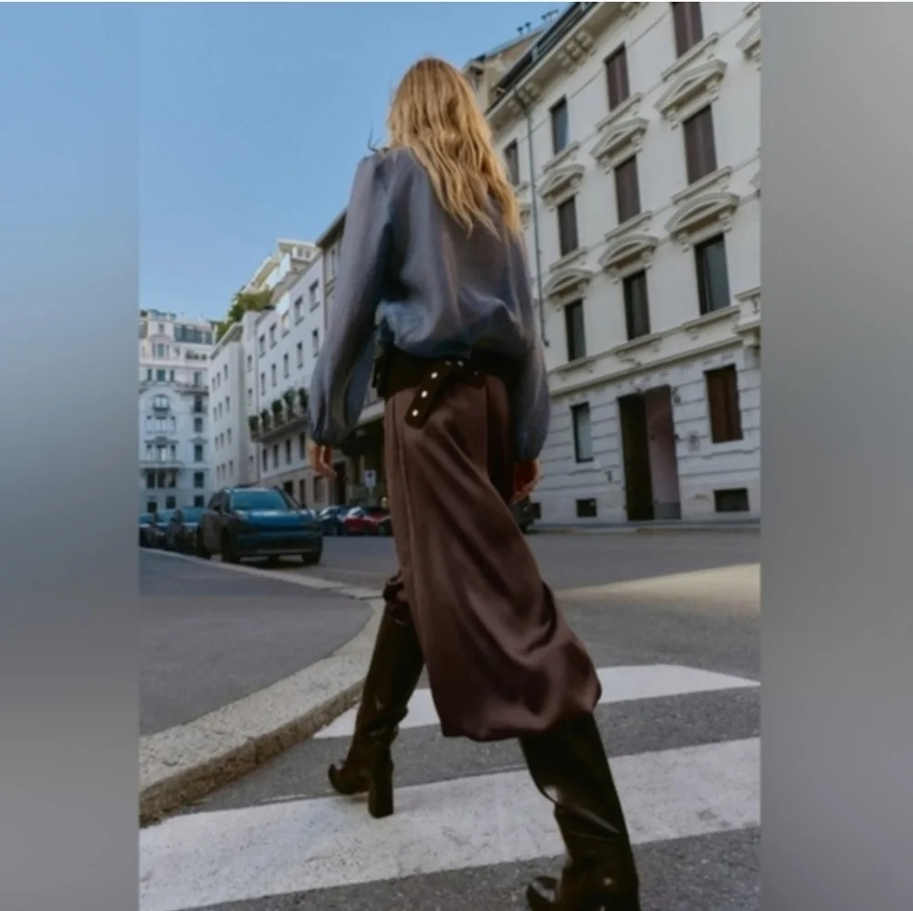 ZARA SATIN BALLOON PANTS BROWN SIZE XS
